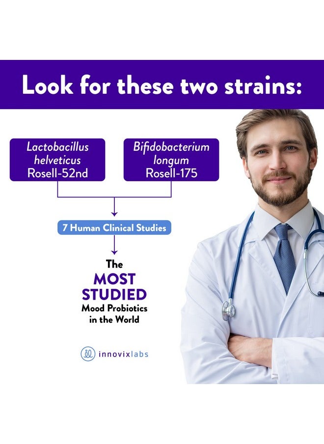 InnovixLabs - Mood Probiotic 1St Probiotic Formula Clinically Studied For Mood Support Lactobacillus Helveticus Rosell52Nd & Bifidobacterium Longum Rosell175 Probiotics For Men & Women 60 Capsules - Image 1
