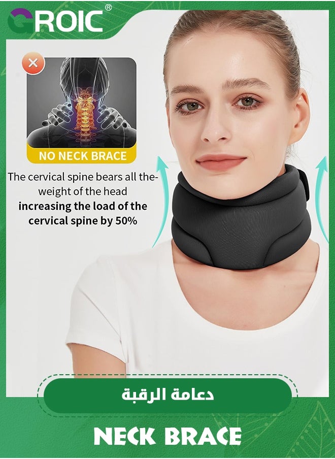 GROIC Neck Brace, Cervicorrect Neck Brace, Neck Brace Cervical Collar Support Neck for Sleeping, Soft Foam Neck Support Relieves Pain & Pressure in Spine for Women and Men (Black)  - Image 2