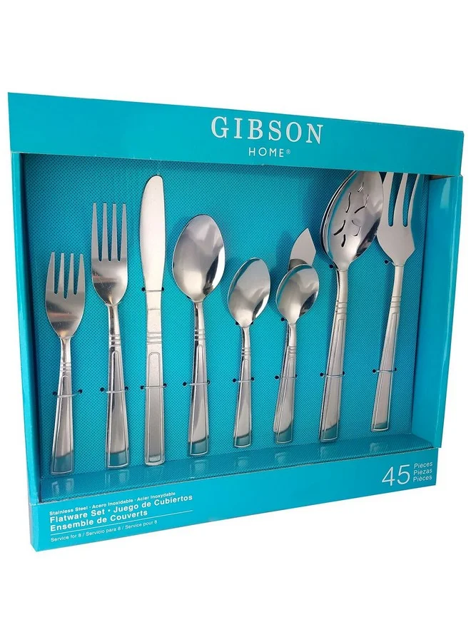 GIBSON 45-Piece Astonshire Stainless Steel Flatware Set Silver 27.94 x 10.16 x 31.75 cm 79678.45