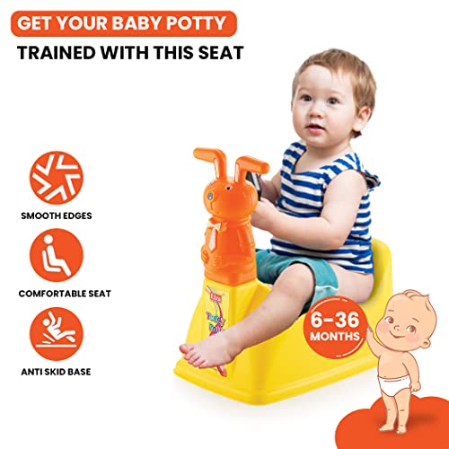 Liza Big Size Teddy Face Style Toilet Trainer Baby Potty Seat With Removable Tray & Closing LID ( For 6-48 Month Kids) (Yellow) - Image 2