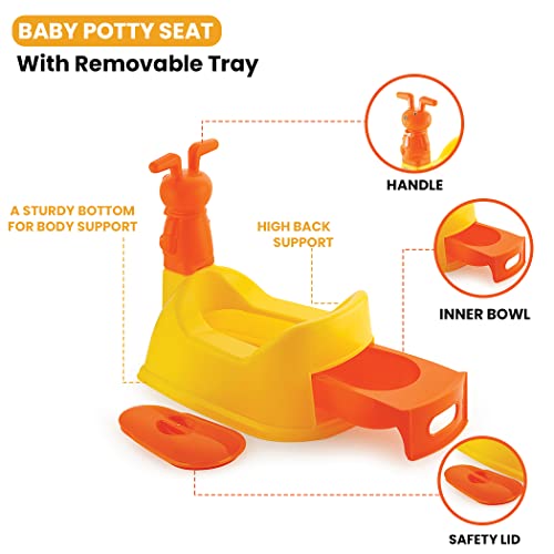 Liza Big Size Teddy Face Style Toilet Trainer Baby Potty Seat With Removable Tray & Closing LID ( For 6-48 Month Kids) (Yellow) - Image 3