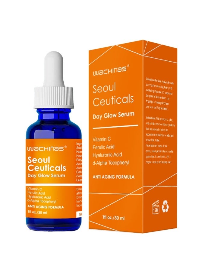 واكيناس سيروم سيول سيوتيكالز النهاري لإشراقة البشرة مع 20% فيتامين سي، سيروم حمض الهيالورونيك، سيروم معتمد من الاتحاد الأوروبي، مضاد قوي للشيخوخة والتجاعيد، 30 مل - Image 1