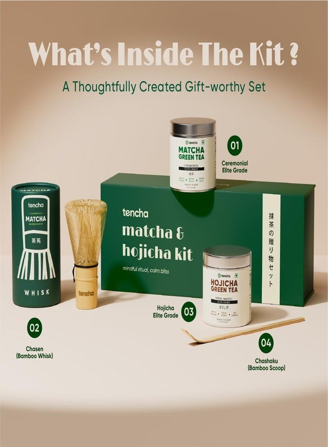 Tencha Matcha & Hojicha Green Tea Kit | Elite Grade Matcha 25 g & Roasted Hojicha 25 g | Bamboo Whisk 72 Prongs (Chasen) & Scoop (Chashaku) | Japanese Tea Gift Set - Image 2