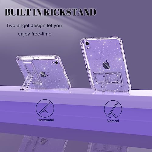 Rantice Case for iPad mini 6 2021, iPad mini 7 (A17 Pro) 2024 Case with Pencil Holder and Kickstand for Women Girl Kids, Slim Shockproof Clear Transparent Cover for iPad mini 8.3 inch (Clear+Glitter) - Image 3