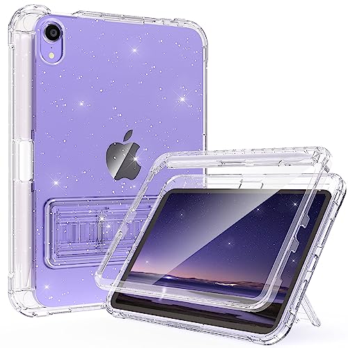 Rantice Case for iPad mini 6 2021, iPad mini 7 (A17 Pro) 2024 Case with Pencil Holder and Kickstand for Women Girl Kids, Slim Shockproof Clear Transparent Cover for iPad mini 8.3 inch (Clear+Glitter) - Image 1