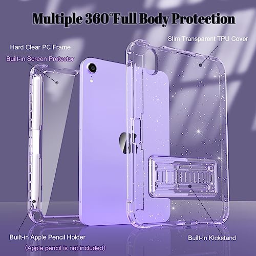 Rantice Case for iPad mini 6 2021, iPad mini 7 (A17 Pro) 2024 Case with Pencil Holder and Kickstand for Women Girl Kids, Slim Shockproof Clear Transparent Cover for iPad mini 8.3 inch (Clear+Glitter) - Image 2