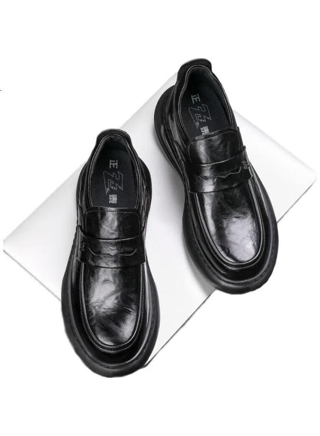 Chint Business Casual Leather Shoes, Height-Increasing Air Cushion, Thick-Soled Loafers, Slip-On Height-Increasing Leather Shoes For Men, Jz0216, Black, Size 41 - Image 2