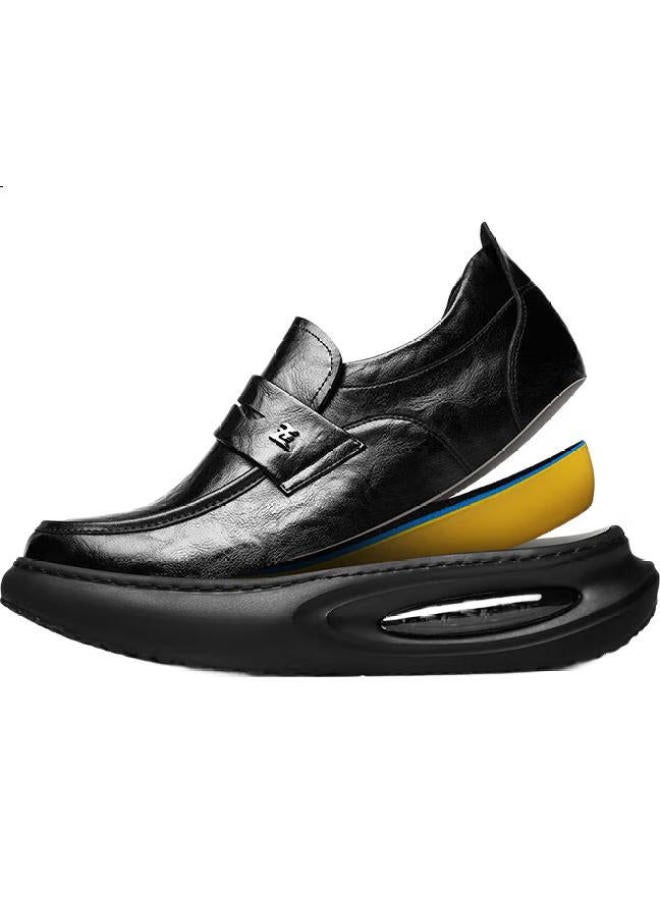 Chint Business Casual Leather Shoes, Height-Increasing Air Cushion, Thick-Soled Loafers, Slip-On Height-Increasing Leather Shoes For Men, Jz0216, Black, Size 41 - Image 1