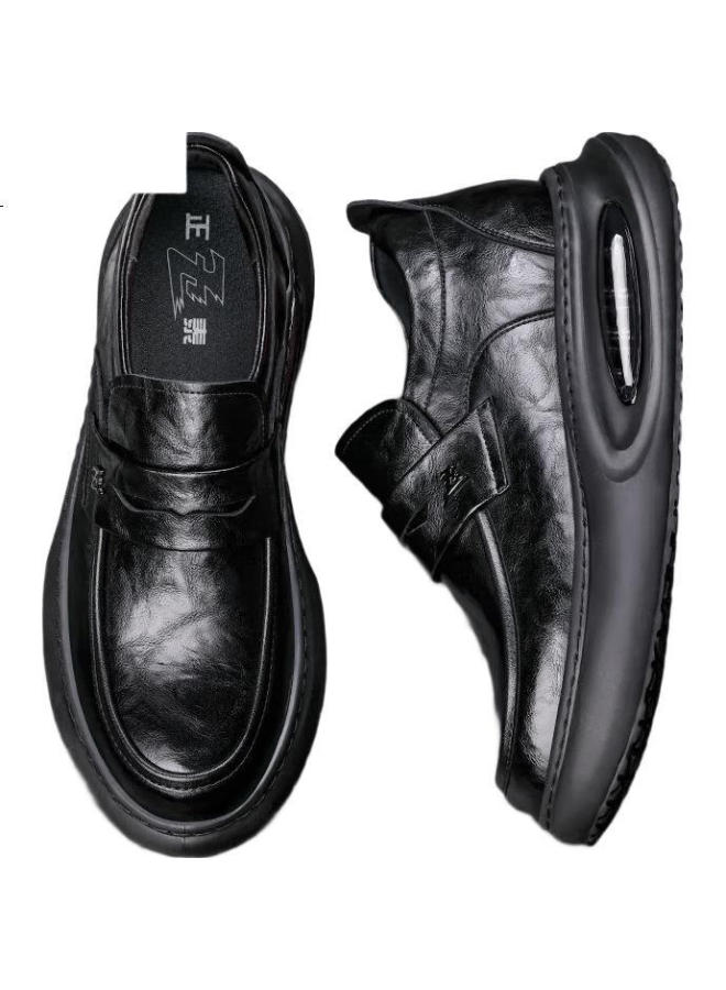 Chint Business Casual Leather Shoes, Height-Increasing Air Cushion, Thick-Soled Loafers, Slip-On Height-Increasing Leather Shoes For Men, Jz0216, Black, Size 41 - Image 3