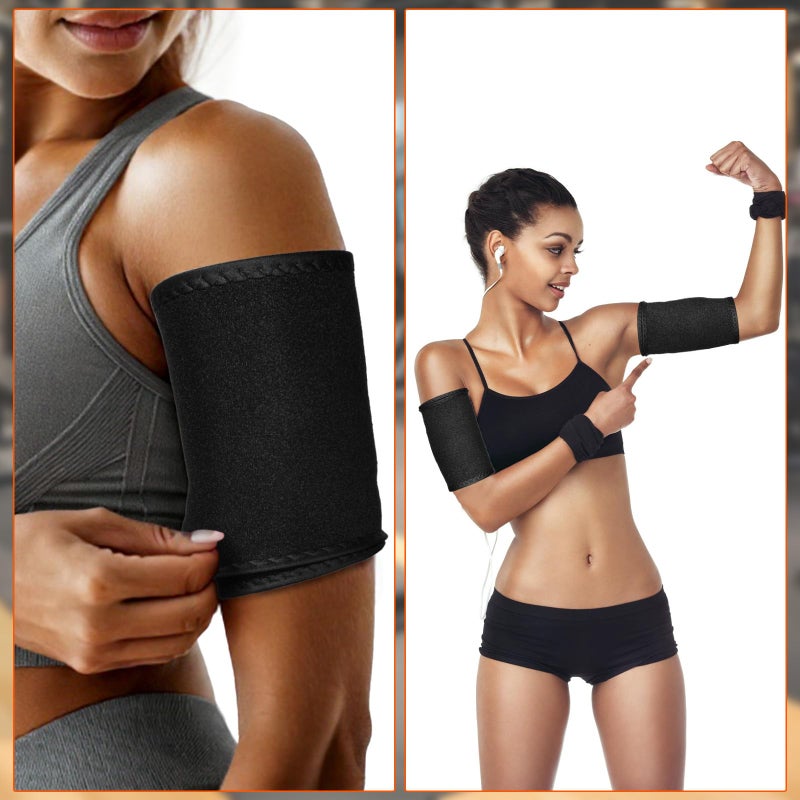 Qianyu 1 Pair Arm Trimmers Adjustable Sauna Sweat Bands Workout Arm Fat Reducer Bands Trainer Toner Slimmer Sleeves for Women Flabby Arms Sports Workout (Black) - Image 5