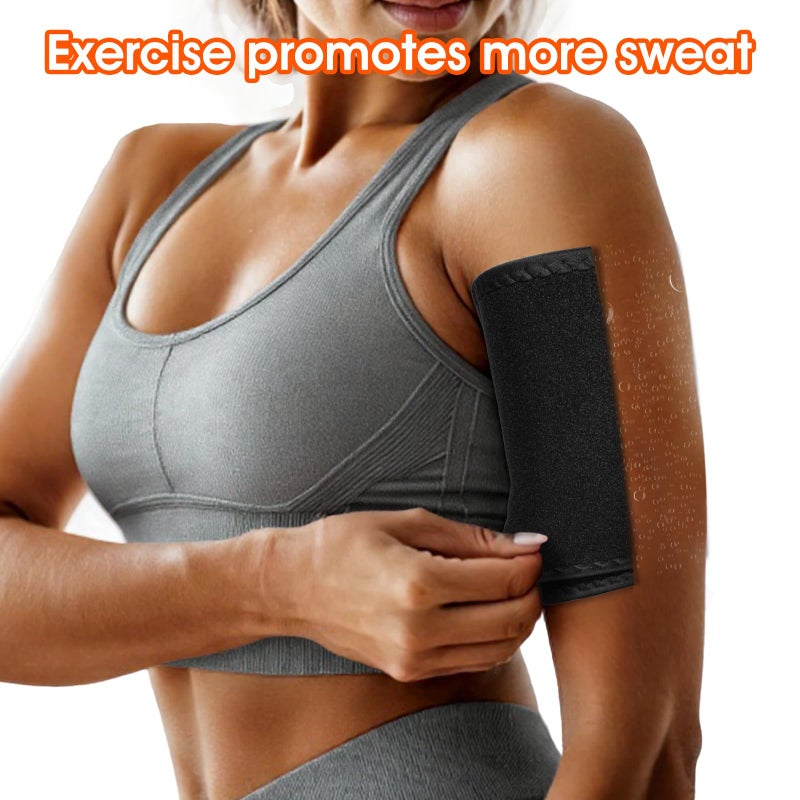 Qianyu 1 Pair Arm Trimmers Adjustable Sauna Sweat Bands Workout Arm Fat Reducer Bands Trainer Toner Slimmer Sleeves for Women Flabby Arms Sports Workout (Black) - Image 3