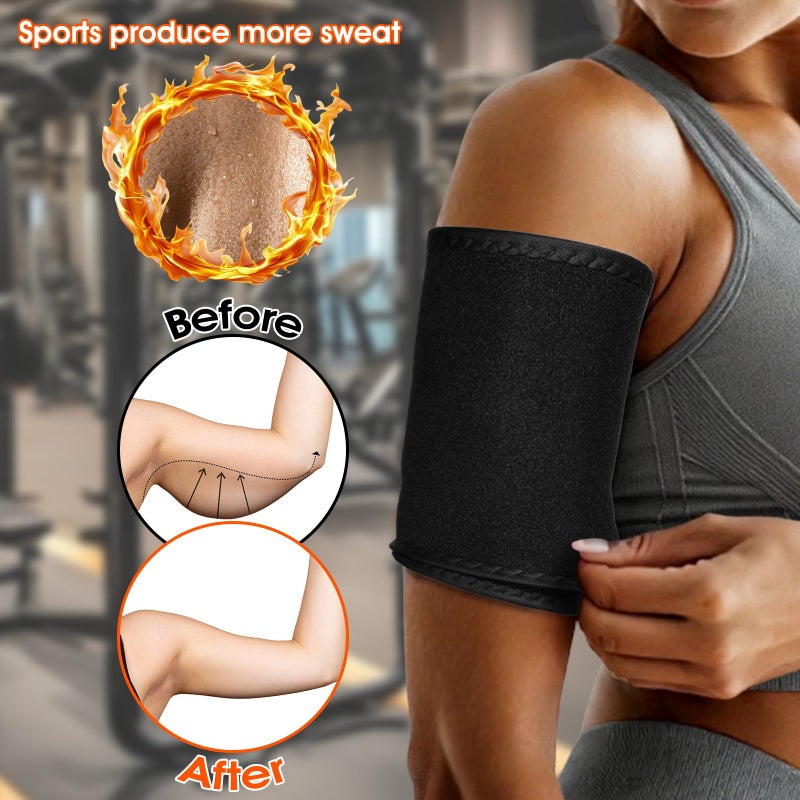 Qianyu 1 Pair Arm Trimmers Adjustable Sauna Sweat Bands Workout Arm Fat Reducer Bands Trainer Toner Slimmer Sleeves for Women Flabby Arms Sports Workout (Black) - Image 4