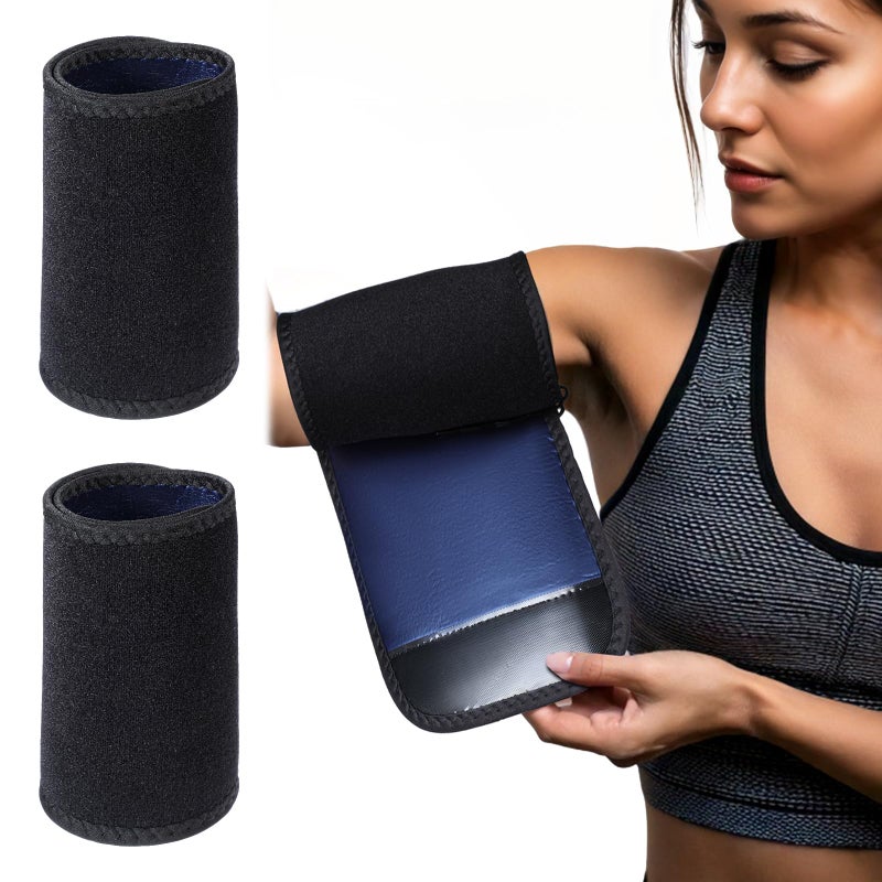 Qianyu 1 Pair Arm Trimmers Adjustable Sauna Sweat Bands Workout Arm Fat Reducer Bands Trainer Toner Slimmer Sleeves for Women Flabby Arms Sports Workout (Black) - Image 1