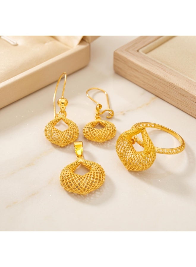 BAFLEH JEWELLERY Modern 21K Gold Geometric Filigree Pendant Set for Women by Bafleh Jewellery - Image 3