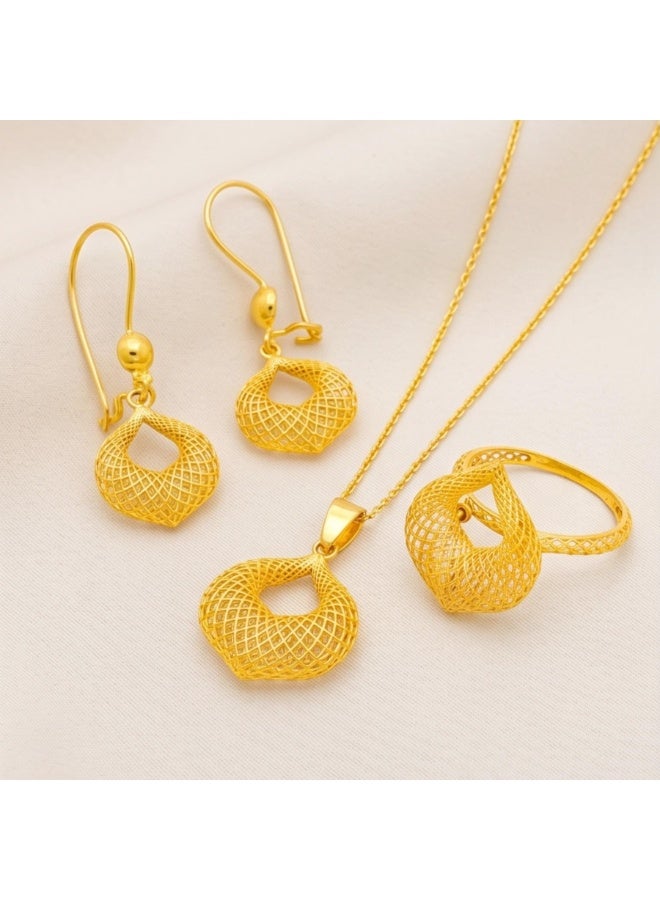 BAFLEH JEWELLERY Modern 21K Gold Geometric Filigree Pendant Set for Women by Bafleh Jewellery - Image 1
