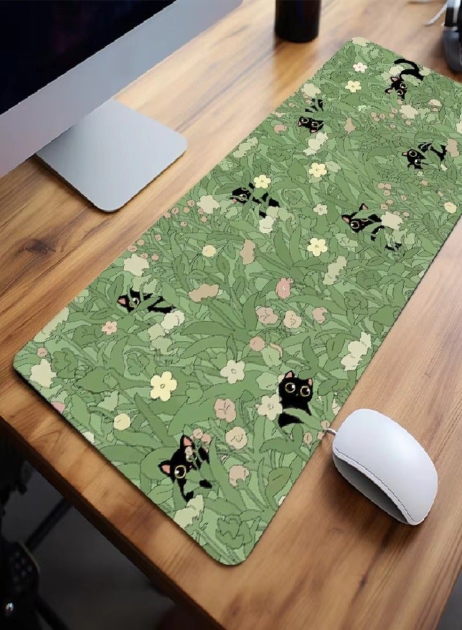 Extended Big Mouse Pad Large,90cm X 40cm X 0.3cm,XL Gaming Mouse Pad Desk Pad,Computer Keyboard Mouse Mat Mousepad ,Black Cat with Flower Pattern - Image 4