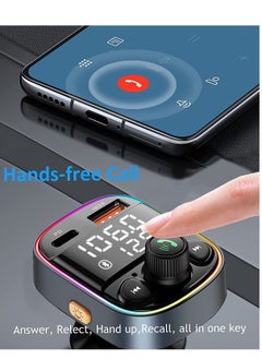 Generic Wireless Bluetooth Car Adapter,FM Transmitter AUX Radio Receiver,Handsfree Call,QC3.0 & Type-C USB Car Charger Ports, 7 Color Backlit with 2 LED Display, TF Card & USB Music Player  - Image 3