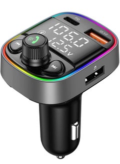 Generic Wireless Bluetooth Car Adapter,FM Transmitter AUX Radio Receiver,Handsfree Call,QC3.0 & Type-C USB Car Charger Ports, 7 Color Backlit with 2 LED Display, TF Card & USB Music Player  - Image 1