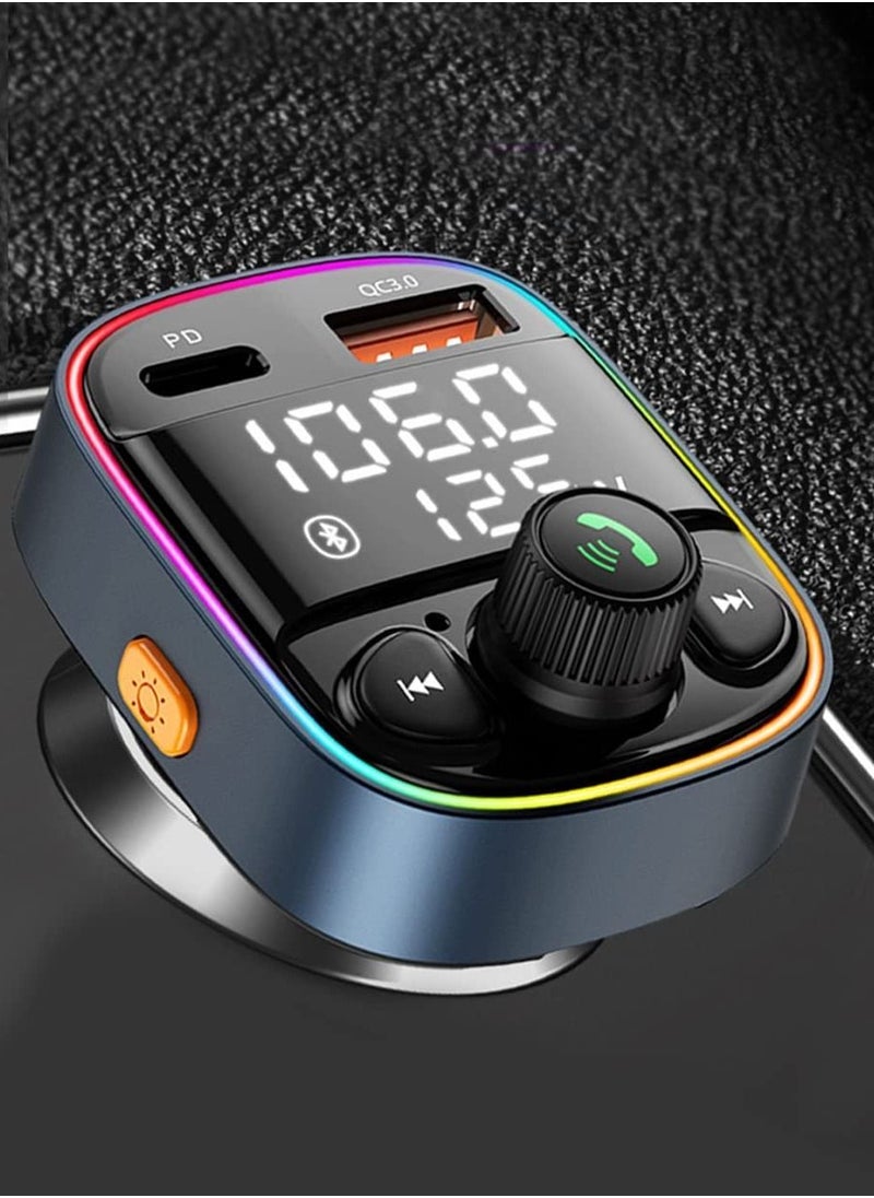 Generic - Wireless Bluetooth Car Adapter,FM Transmitter AUX Radio Receiver,Handsfree Call,QC3.0 & Type-C USB Car Charger Ports, 7 Color Backlit with 2 LED Display, TF Card & USB Music Player - Image 1