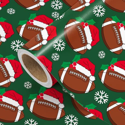 WRAPAHOLIC Football Christmas Wrapping Paper Mini Roll 17 Inch x 165 Feet Snowflakes and Santa Hat Football Wrapping Paper for Christmas Sport Party Holiday Party Celebration - Image 3