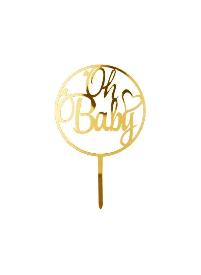 Elegant Oh Baby Cake Topper Perfect for Baby Showers, Birthdays, And Weddings, Durable, Reusable, Easy to Assemble, Golden Acrylic, Suitable for Cake Decor, Dessert Tables, And Baking Supplies - Image 2
