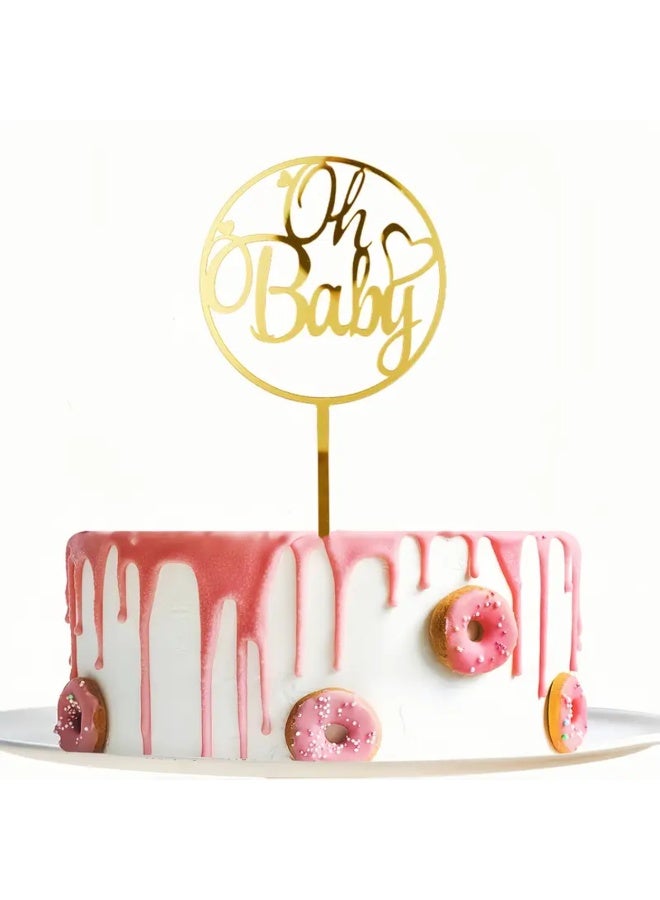 Elegant Oh Baby Cake Topper Perfect for Baby Showers, Birthdays, And Weddings, Durable, Reusable, Easy to Assemble, Golden Acrylic, Suitable for Cake Decor, Dessert Tables, And Baking Supplies - Image 1