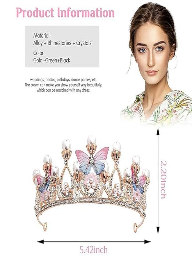 ZIPRON Crystal Tiara Crown Pearl Princess Costume Crown Headband Flower Pageant Handmade Hair Accessories Cosplay,Birthday,Celebration for Girl Women - Image 4