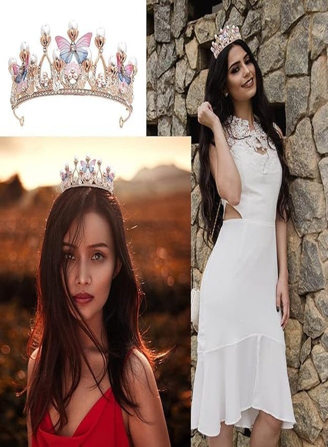 ZIPRON Crystal Tiara Crown Pearl Princess Costume Crown Headband Flower Pageant Handmade Hair Accessories Cosplay,Birthday,Celebration for Girl Women - Image 3