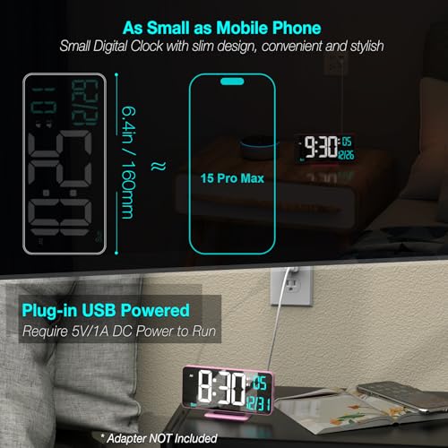 KOSUMOSU Pink Digital Clock for Bedroom 6.7in Dual Alarm Clock with Dimming, 12/24h, Seconds, Date, Day of Week, Temp, Desk Clock, LED Clock for Table Decor, Digital Calendar Table Clocks for Bedrooms KOSUMOSU - Image 2
