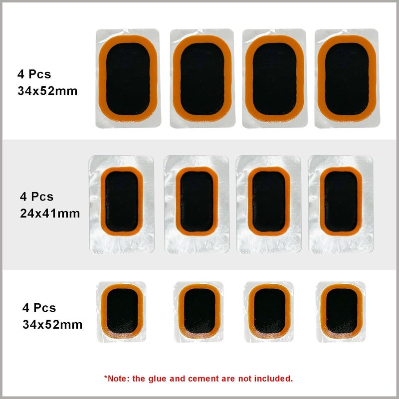 PAX 12 Pcs Inner Tube Patch Refills, 4 Pcs X 24x41mm/ 24x35mm/ 34x52mm. Puncture Flat Tire Repair Patch Kit for Bicycle, Motorcycle, Scooter, BMX, ATVs, River Floating, Inflatable Rubber - Image 2