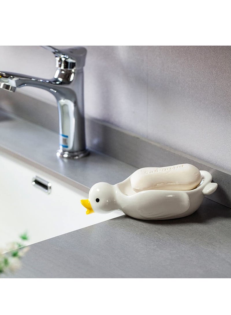 Cute Cartoon Duck Soap Dish Self Draining Ceramic Holder for Bathroom Shower and Kitchen Sink Perfect for Home Decor - Image 3