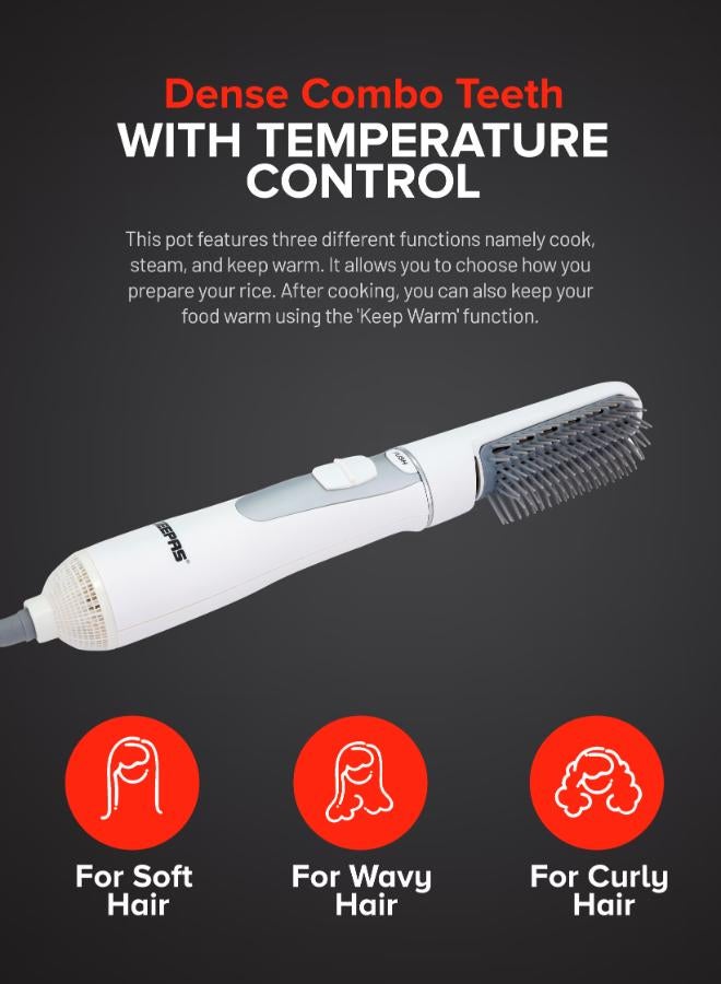 GEEPAS 2 IN 1 Hair Styler - Hot Air Brush With 3 Temperautures Cool Air Setting Overheat Protection White/Grey - Image 4