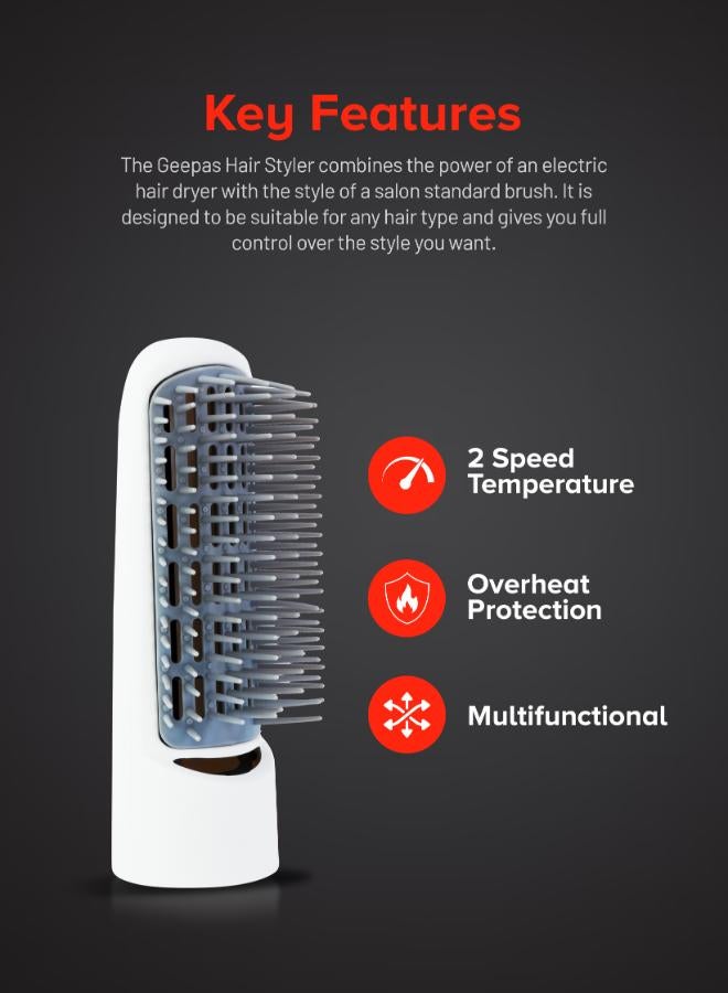 GEEPAS 2 IN 1 Hair Styler - Hot Air Brush With 3 Temperautures Cool Air Setting Overheat Protection White/Grey - Image 5