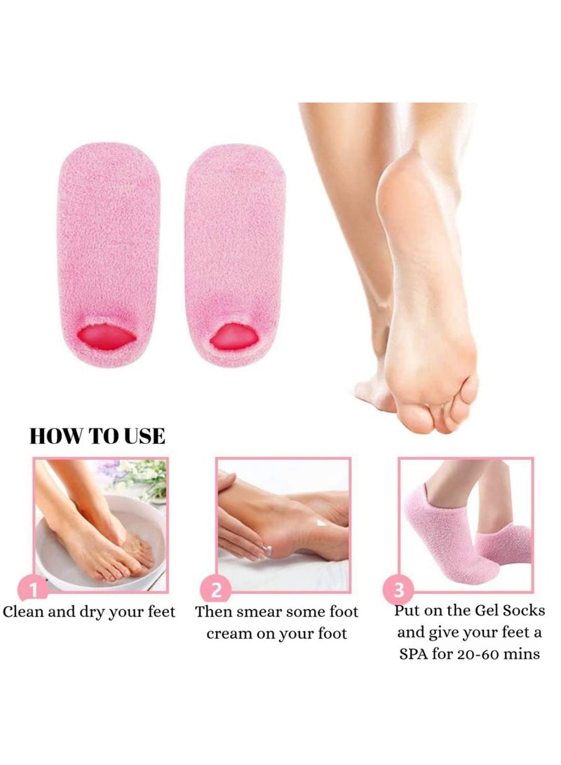 اعاره زوجان من الجوارب المرطبة، جوارب جل مانعة للانزلاق، جوارب سبا مرطبة للنساء، جوارب نوم ناعمة من الجل لإصلاح وتنعيم بشرة القدمين الجافة والمتشققة (وردي، أخضر) - Image 4