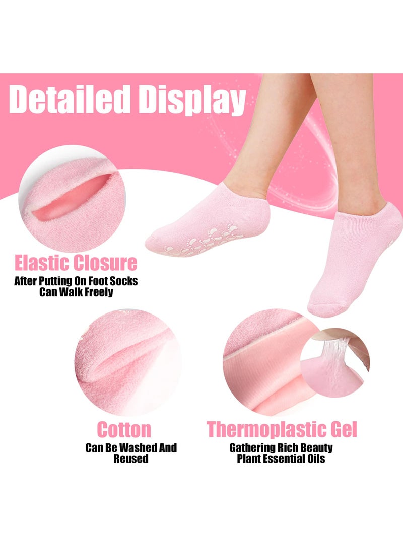 اعاره زوجان من الجوارب المرطبة، جوارب جل مانعة للانزلاق، جوارب سبا مرطبة للنساء، جوارب نوم ناعمة من الجل لإصلاح وتنعيم بشرة القدمين الجافة والمتشققة (وردي، أخضر) - Image 3