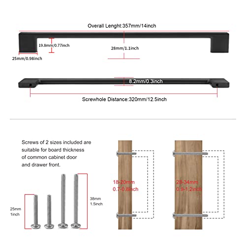 TUNNY 5 Pack Classic Cabinet Handles-12.5"/320mm Screw Spacing Matte Black Furniture Hardware Handles for Kitchen Cabinets Bedroom Cabinet Pull - Image 2