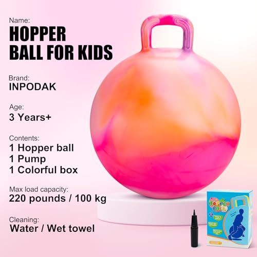 INPODAK Hopper Ball 18 Inch Bouncy Ball with Handle for Kids Hippity Hop Jumping Bounce Hopping Toy for Boys Girls Ages 36 Includes Pump and Gift Box Great Gift for Birthday - Image 5