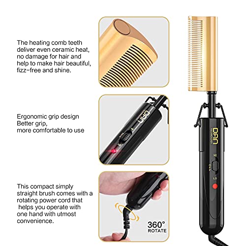 DAN Technology Curved Ceramic Hair Straightener and Heat Press Comb, 450°F Dual Voltage for Natural Black Hair, Portable for Travel & Home - Image 4