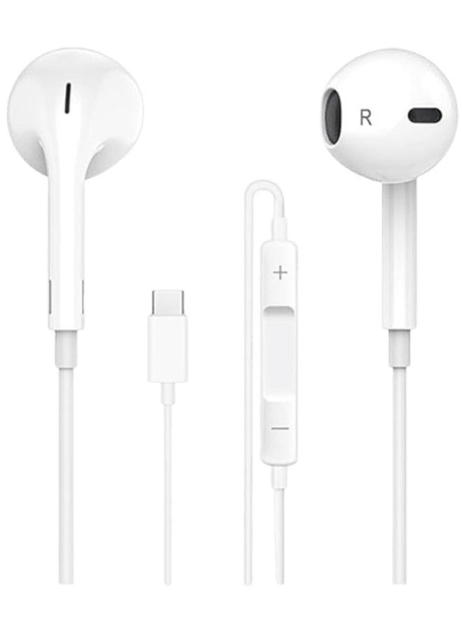 بيوينتي سماعات أذن سلكية بمنفذ USB C من النوع C مزودة بميكروفون وتحكم في مستوى الصوت لهاتف iPhone 15 Pro/Max/Plus (أبيض) - Image 1