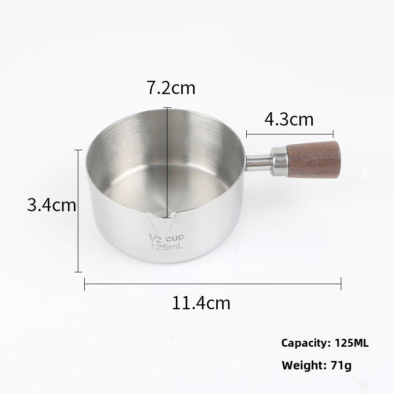 Western Steak Sauce Cup Stainless Steel Dipping Saucer with Handle Tomato Sauce Cup Seasoning Sauce Dish Measuring Cup Measuring Spoon(Silver 125ml short handle diversion Port) - Image 1