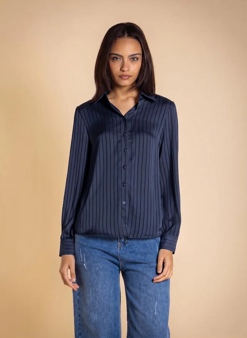 SHAPES TEXTURED STRIPE SATIN SHIRT