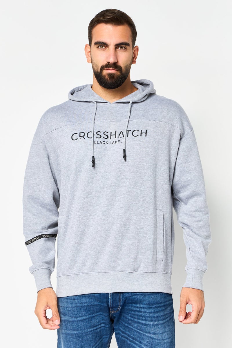 CROSSHATCH هودي بأكمام طويلة بشعار العلامة التجارية للرجال، رمادي - Image 1