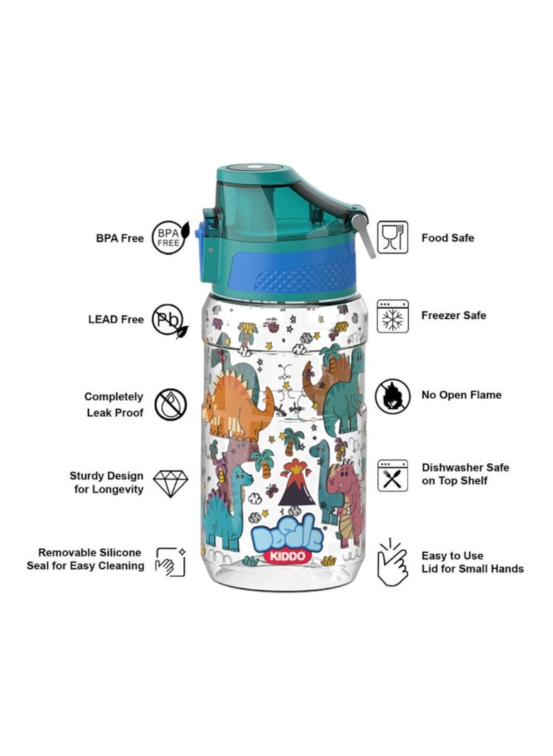 Doodle Kiddo Dinosaur Water Bottle for Boys, 540 ML - BPA Free, Leakproof, Push Button, Sipper Spout, Carry Handle - Image 3