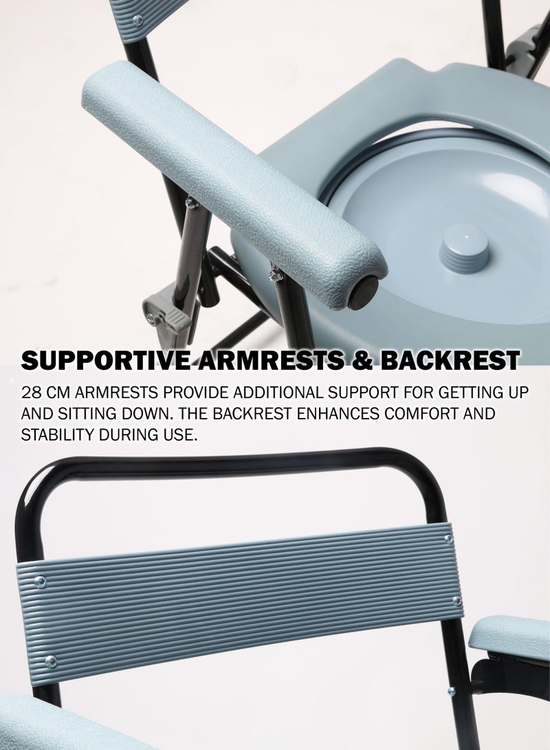 Toshonics Folding Commode Chair Toilet Seat for Adults and Elderly Portable Bedside Toilet Chair with Bucket Splash Guard, Non-Slip Legs, Comfortable Backrest and Armrests - Medical Commode Stool for Pregnant, Seniors, Handicap and Disabled – Lightweight, Tool-Free Assembly, Multipurpose Toilet Bathroom and Shower Seat - Image 4