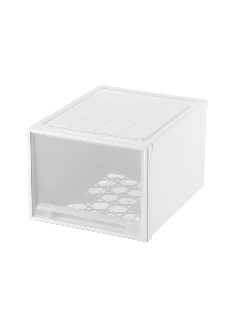 Ollieroo White Plastic Drawer Storage Box with Wheels – Stackable PP Organizer with Smooth Pull-Out Drawer and Easy-to-Install Casters for Closet, Desk, and Bedroom Storage, 45 x 38 x 27.5 - Image 1