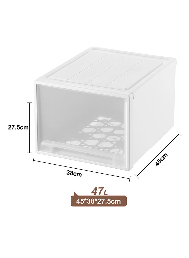 Ollieroo White Plastic Drawer Storage Box with Wheels – Stackable PP Organizer with Smooth Pull-Out Drawer and Easy-to-Install Casters for Closet, Desk, and Bedroom Storage, 45 x 38 x 27.5 - Image 2