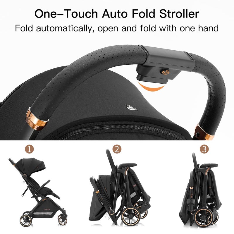 Gromast Gravity Folding Baby Stroller  Portable Travel Toddler Stroller wAdjustable Backrest  Canopy Lightweight and UV Protected OneHand Automatic Folding  Black - Image 3