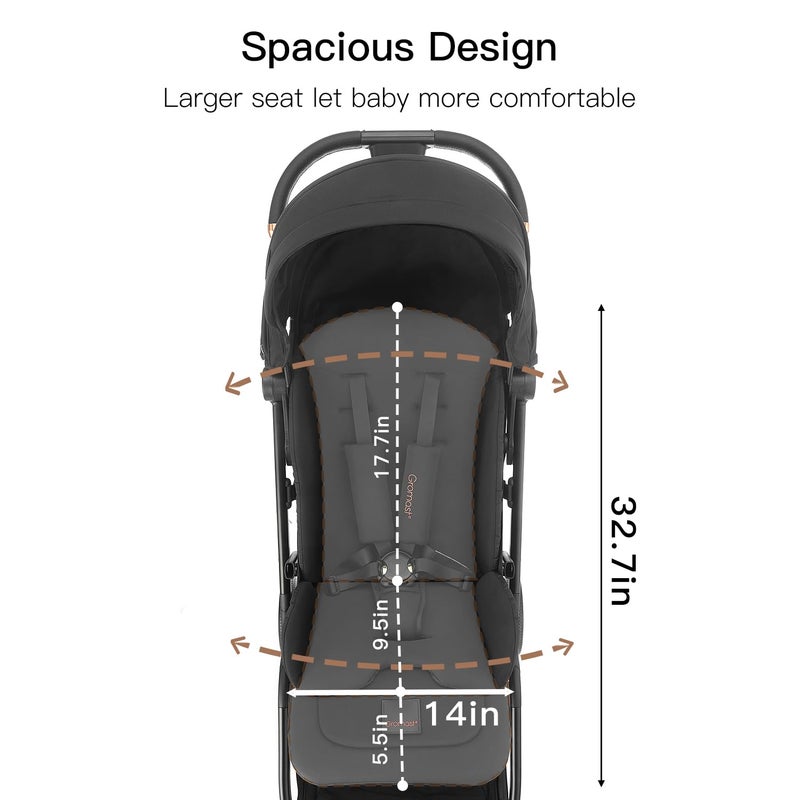 Gromast Gravity Folding Baby Stroller  Portable Travel Toddler Stroller wAdjustable Backrest  Canopy Lightweight and UV Protected OneHand Automatic Folding  Black - Image 2