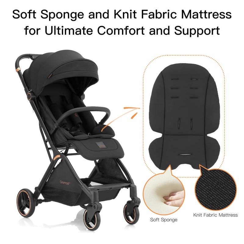 Gromast Gravity Folding Baby Stroller  Portable Travel Toddler Stroller wAdjustable Backrest  Canopy Lightweight and UV Protected OneHand Automatic Folding  Black - Image 5