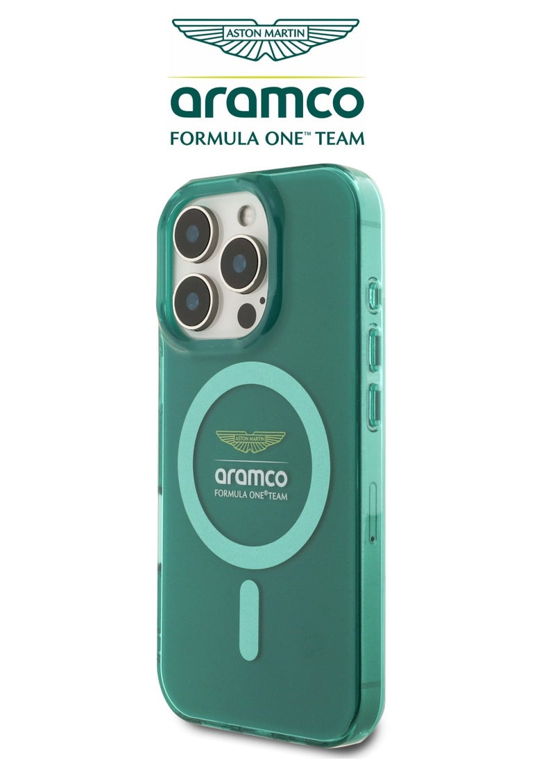 CG MOBILE iPhone 16 Pro Max case with strong back protection for the mobile phone. iPhone 16 Pro Max mobile phone case made of strong and luxurious PC/TPU. iPhone 16 Pro cover with a luxurious French design. Original cover iphone 16 Pro Max certified by the global brand Aston Martin (Aramco). Mobile iphone cover supports wireless charging MagSafe. Green  - Image 2
